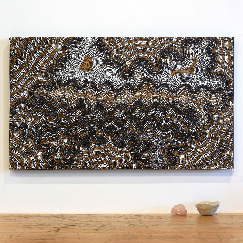 Aboriginal Artwork by Athena Nangala Granites, Ngapa Jukurrpa (Water Dreaming) - Puyurru, 76x46cm