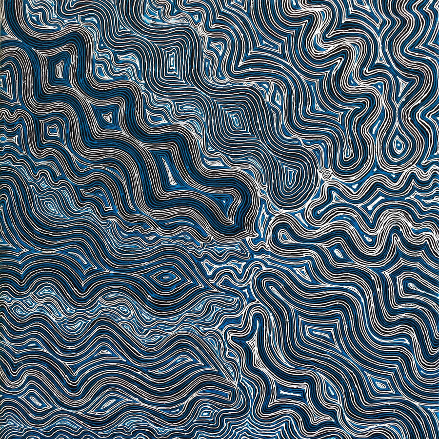 Aboriginal Artwork by Athena Nangala Granites, Ngapa Jukurrpa (Water Dreaming) - Puyurru, 76x76cm