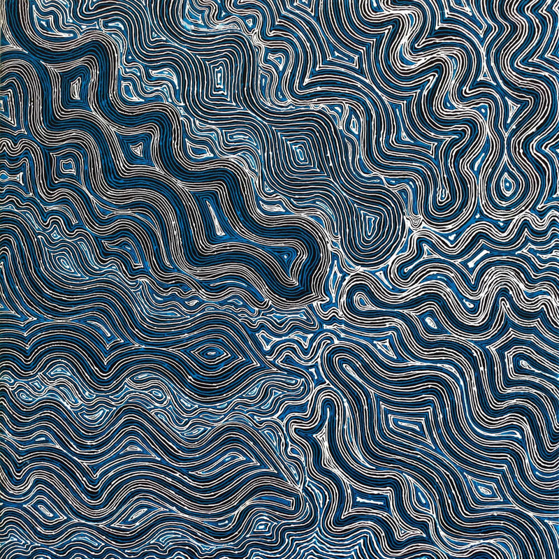Aboriginal Artwork by Athena Nangala Granites, Ngapa Jukurrpa (Water Dreaming) - Puyurru, 76x76cm