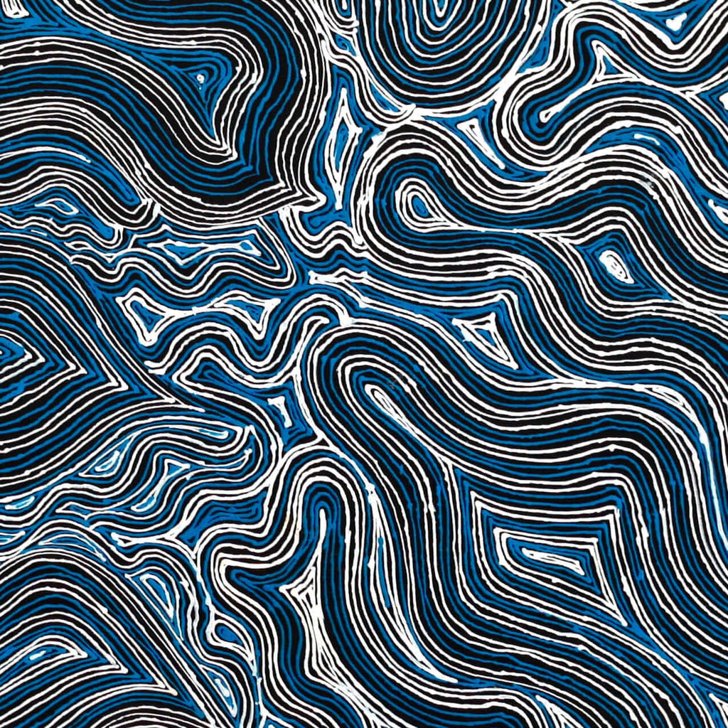Aboriginal Artwork by Athena Nangala Granites, Ngapa Jukurrpa (Water Dreaming) - Puyurru, 76x76cm