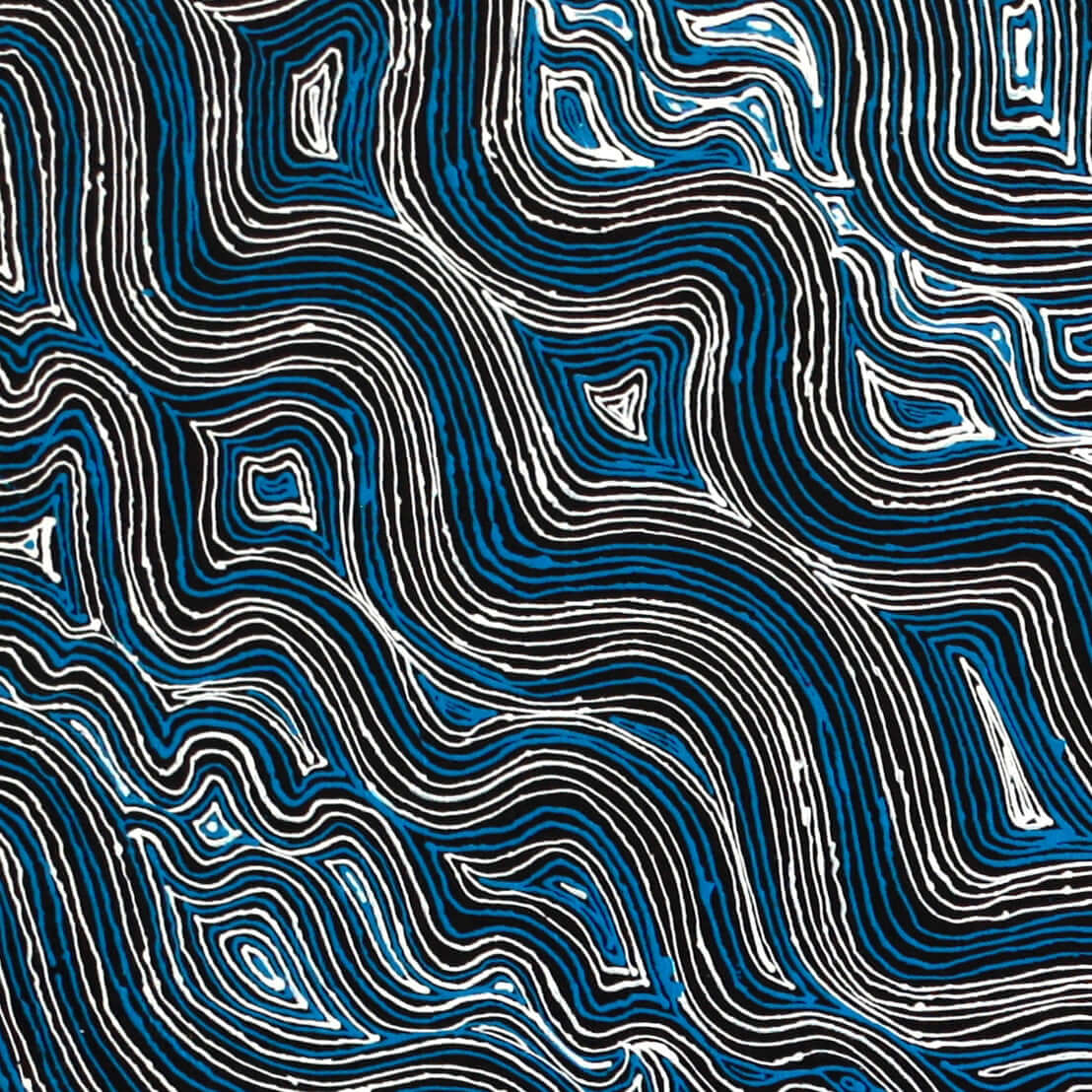 Aboriginal Artwork by Athena Nangala Granites, Ngapa Jukurrpa (Water Dreaming) - Puyurru, 76x76cm