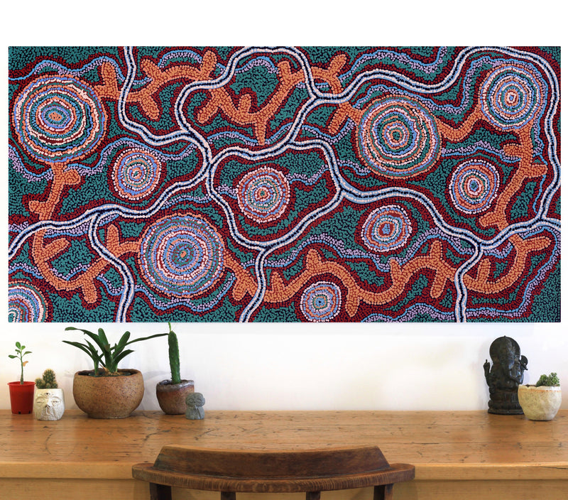 Aboriginal Artwork by Audrey Brumby, Ngura Nganampa, 120x60cm