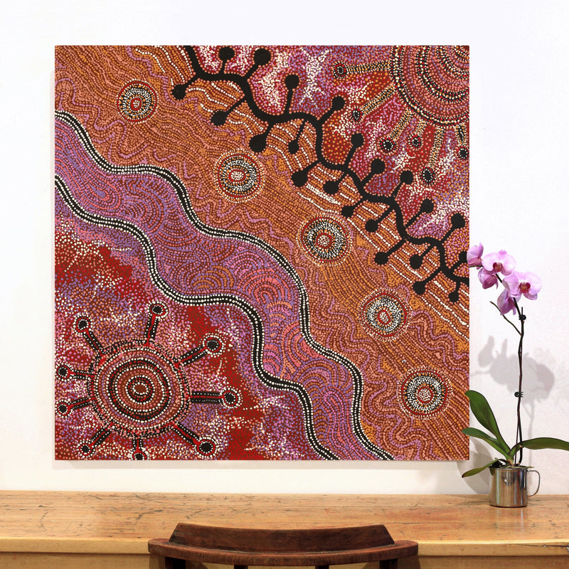 Aboriginal Artwork by Audrey Brumby, Ngura Tjuta Munu Tjukula Tjuta, 100x100cm