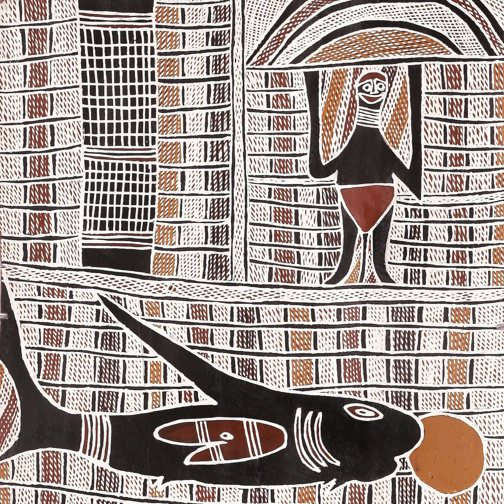 Aboriginal Artwork by Beyamarr #1 Munuŋgurr, Ganybu, 111x45cm Bark