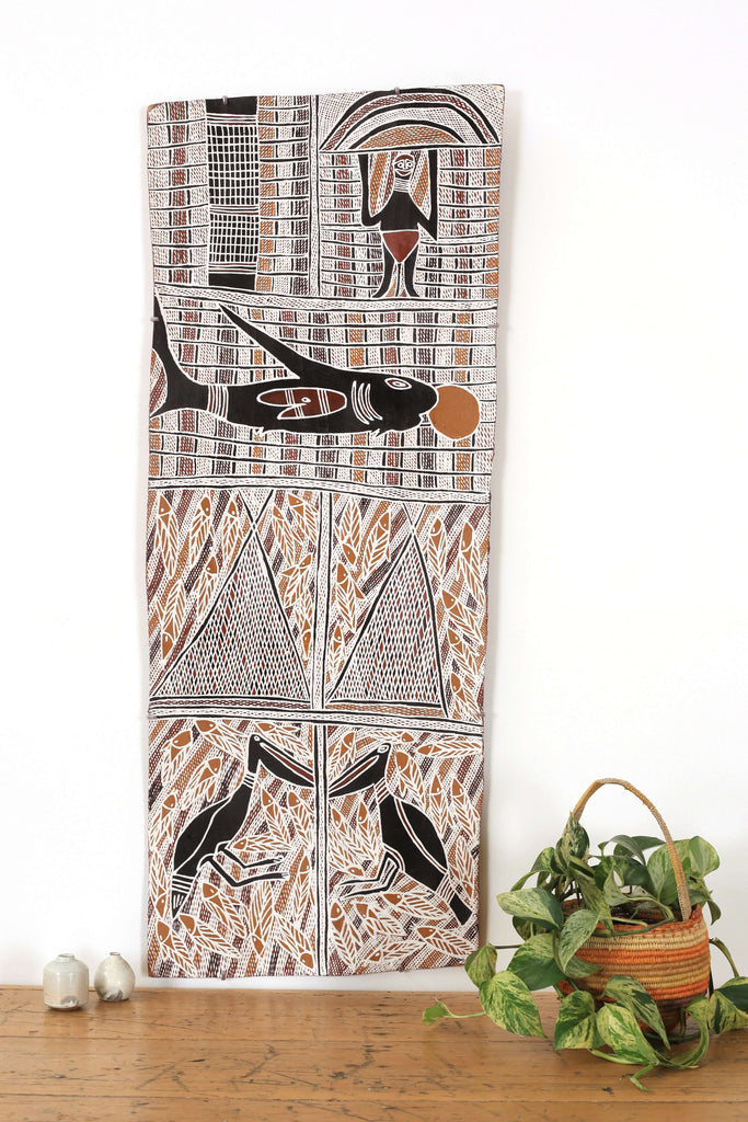 Aboriginal Artwork by Beyamarr #1 Munuŋgurr, Ganybu, 111x45cm Bark