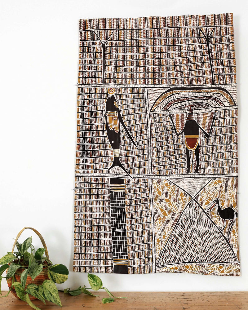 Aboriginal Artwork by Beyamarr #1 Munuŋgurr, Djapu Design, 111x70cm Bark