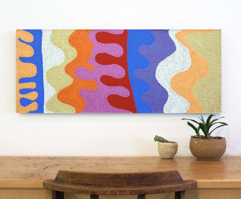 Aboriginal Artwork by Benisa Marks, Tali at Kalipinpa, 100x40cm