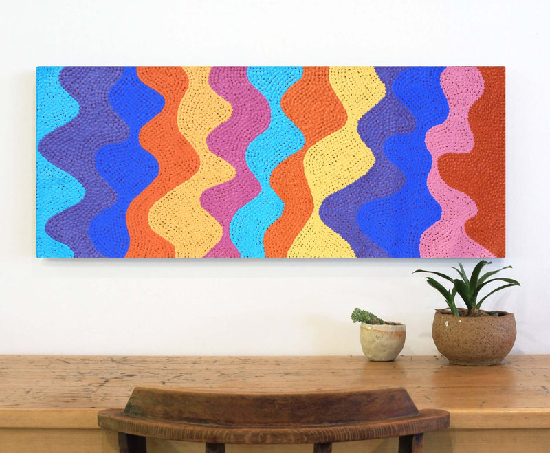 Aboriginal Artwork by Benisa Marks, Tali at Kalipinpa, 100x40cm