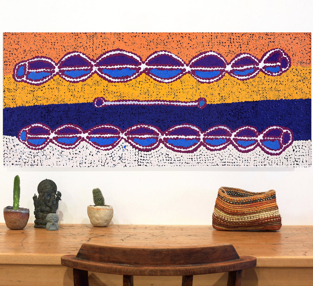Aboriginal Artwork by Bernard Japanangka Watson, Pamapardu Jukurrpa - Warntungurru, 107x46cm