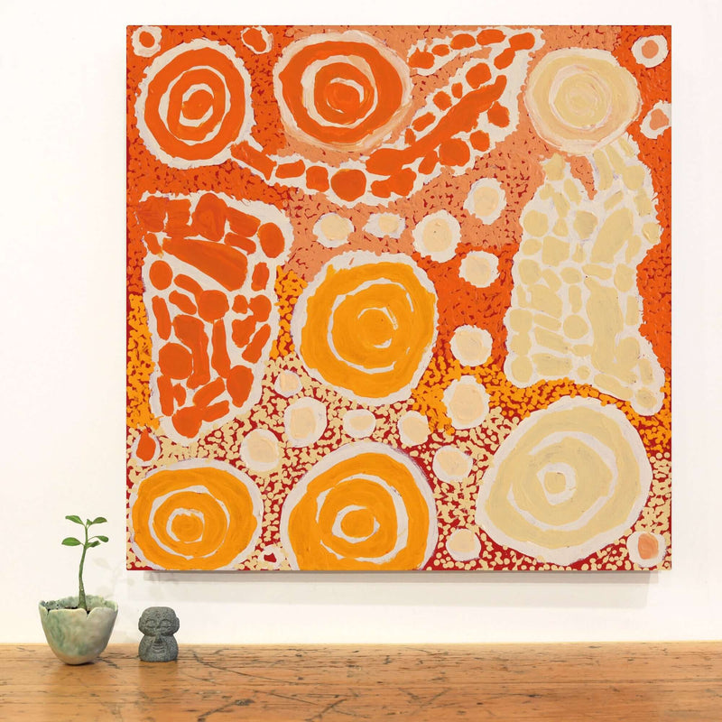 Aboriginal Artwork by Beryl Jimmy, Waru at Watarru, 60x60cm