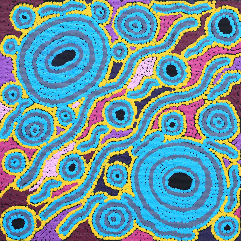 Aboriginal Artwork by Bess Napanangka Poulson, Ngapa Jukurrpa (Water Dreaming) - Puyurru, 30x30cm