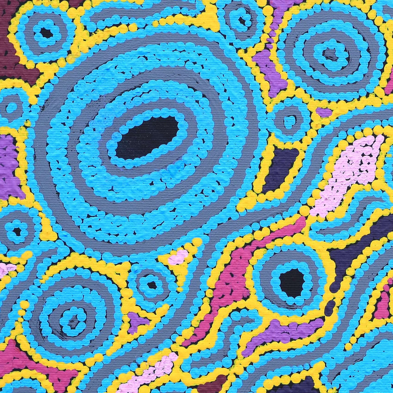 Aboriginal Artwork by Bess Napanangka Poulson, Ngapa Jukurrpa (Water Dreaming) - Puyurru, 30x30cm