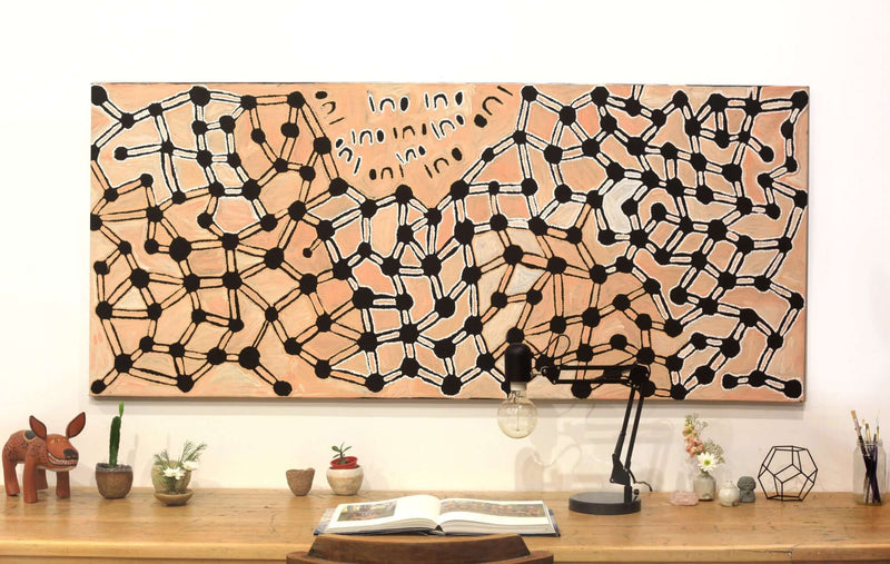 Aboriginal Artwork by Bess Napanangka Poulson, Ngapa Jukurrpa (Water Dreaming) - Puyurru, 182x76cm