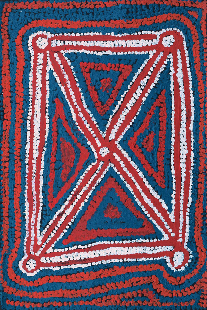 Aboriginal Artwork by Bessie Nakamarra Sims, Ngarlajiyi Jukurrpa (Bush Carrot Dreaming), 46x30cm