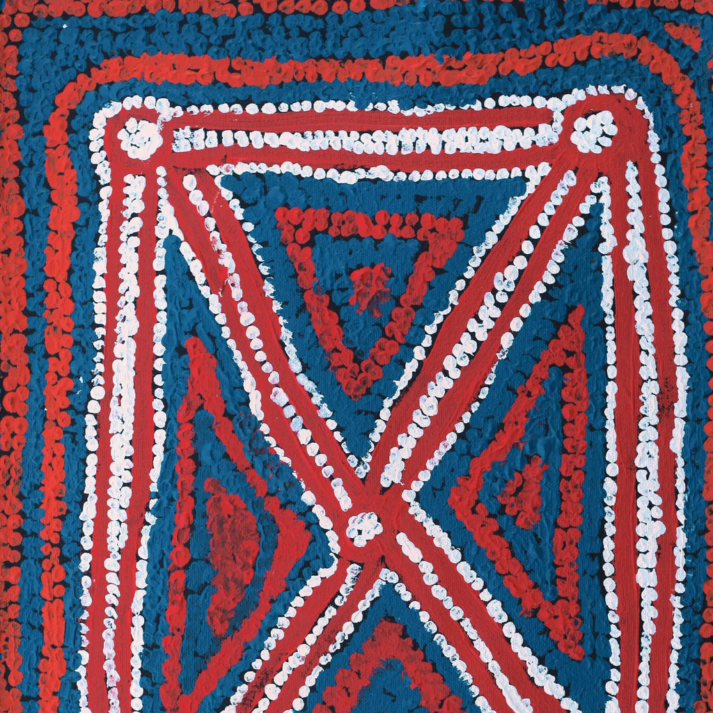 Aboriginal Artwork by Bessie Nakamarra Sims, Ngarlajiyi Jukurrpa (Bush Carrot Dreaming), 46x30cm
