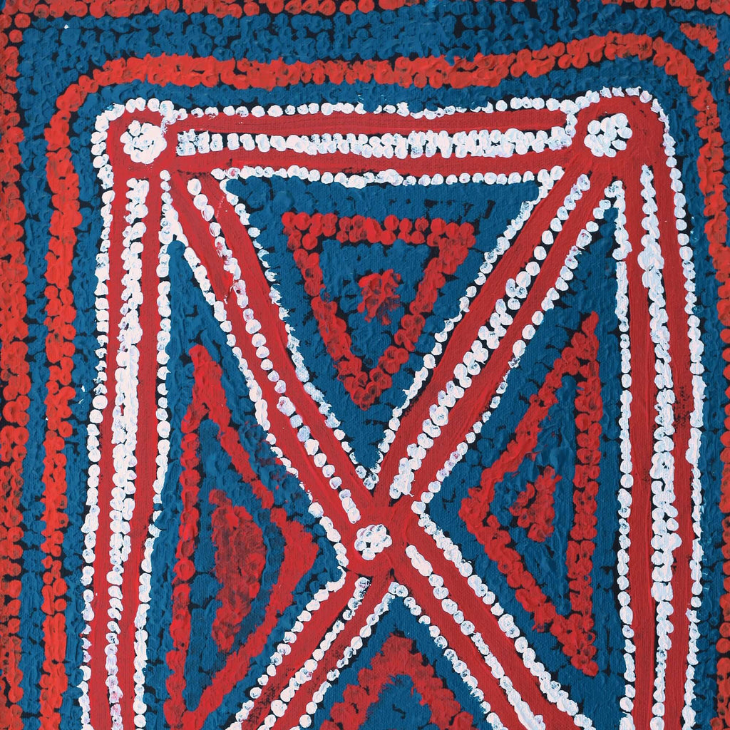 Aboriginal Artwork by Bessie Nakamarra Sims, Ngarlajiyi Jukurrpa (Bush Carrot Dreaming), 46x30cm - ART ARK®