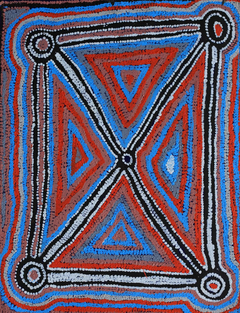 Aboriginal Artwork by Bessie Nakamarra Sims, Ngarlajiyi Jukurrpa (Bush Carrot Dreaming), 61x46cm