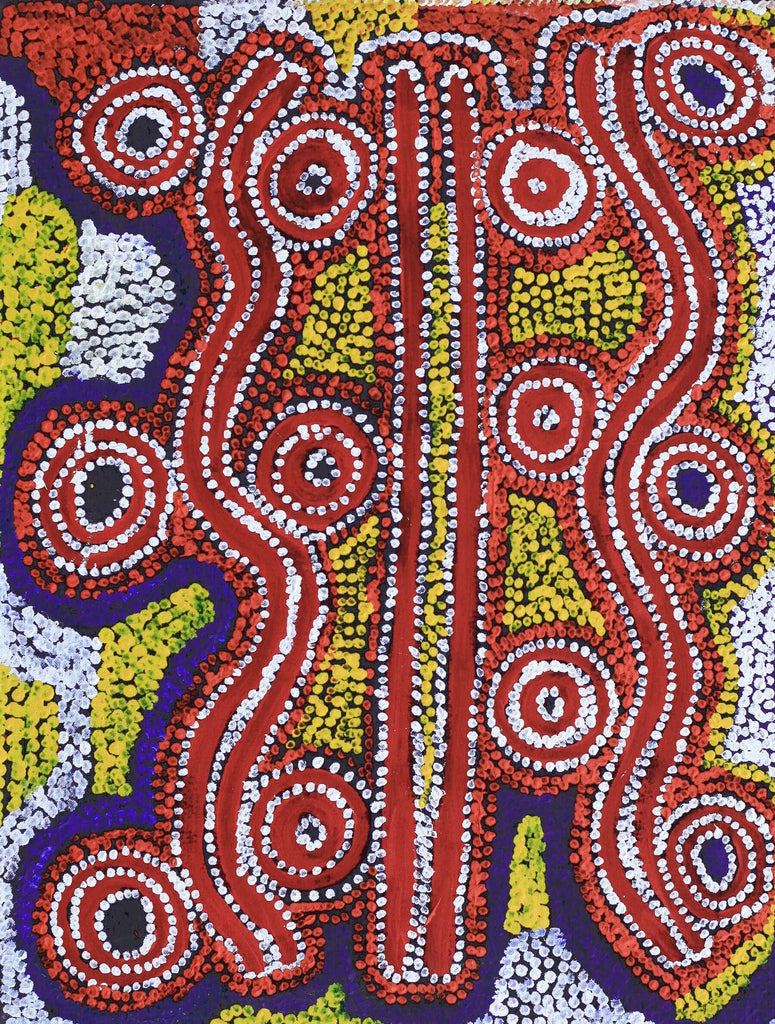 Aboriginal Artwork by Bessie Nakamarra Sims, Ngapa Jukurrpa (Water Dreaming) - Wapurtali, 61x46cm