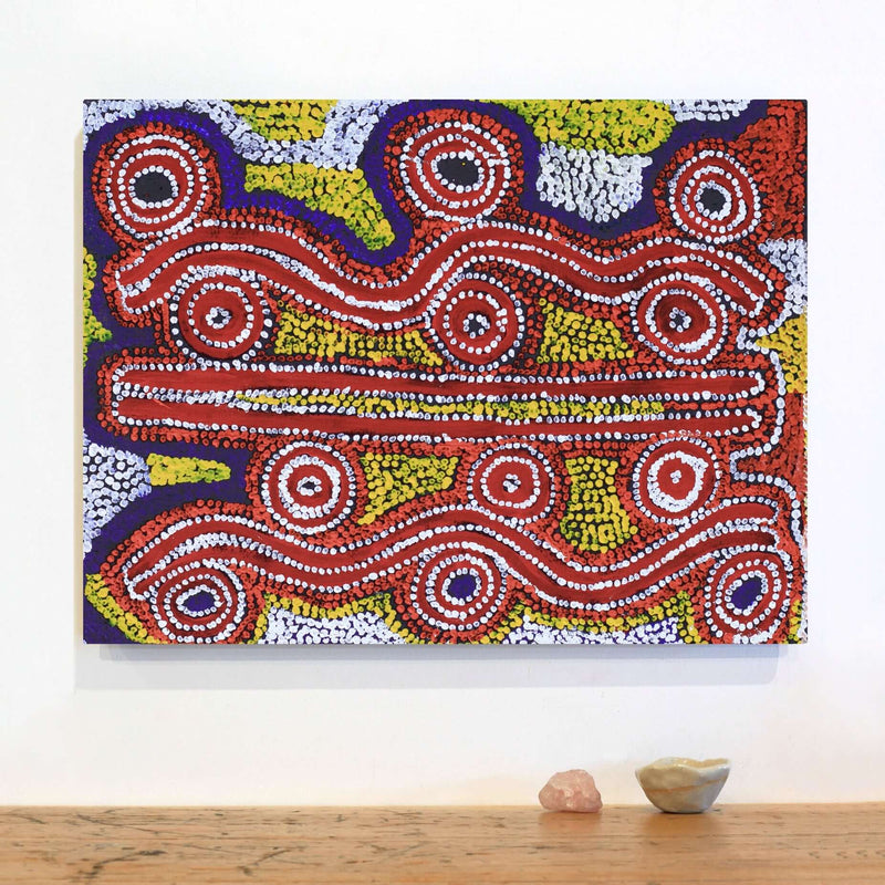 Aboriginal Artwork by Bessie Nakamarra Sims, Ngapa Jukurrpa (Water Dreaming) - Wapurtali, 61x46cm