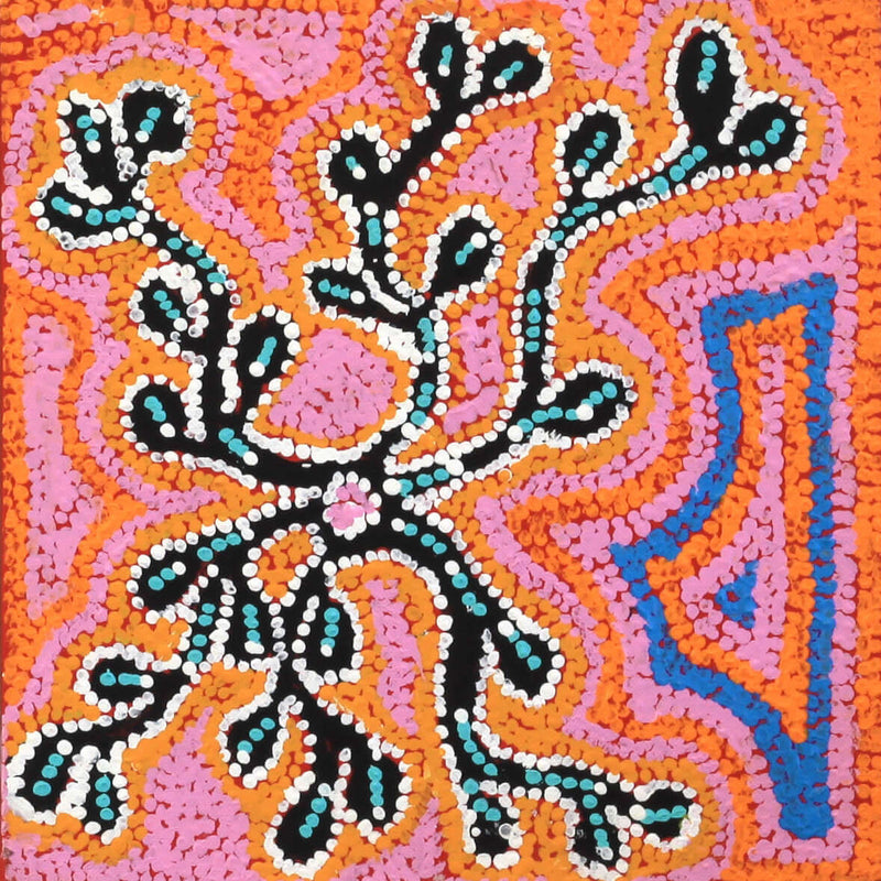 Aboriginal Artwork by Bessie Nakamarra Sims, The Mukaki Jukurrpa (wild plum Dreaming), 30.5x30.5cm