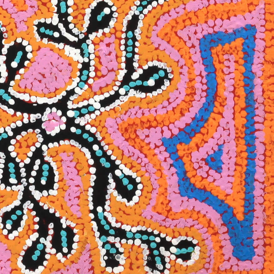 Aboriginal Artwork by Bessie Nakamarra Sims, The Mukaki Jukurrpa (wild plum Dreaming), 30.5x30.5cm