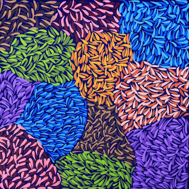 Aboriginal Artwork by Bianca Nampijinpa Turner, Simpson Desert Flowers, 30x30cm