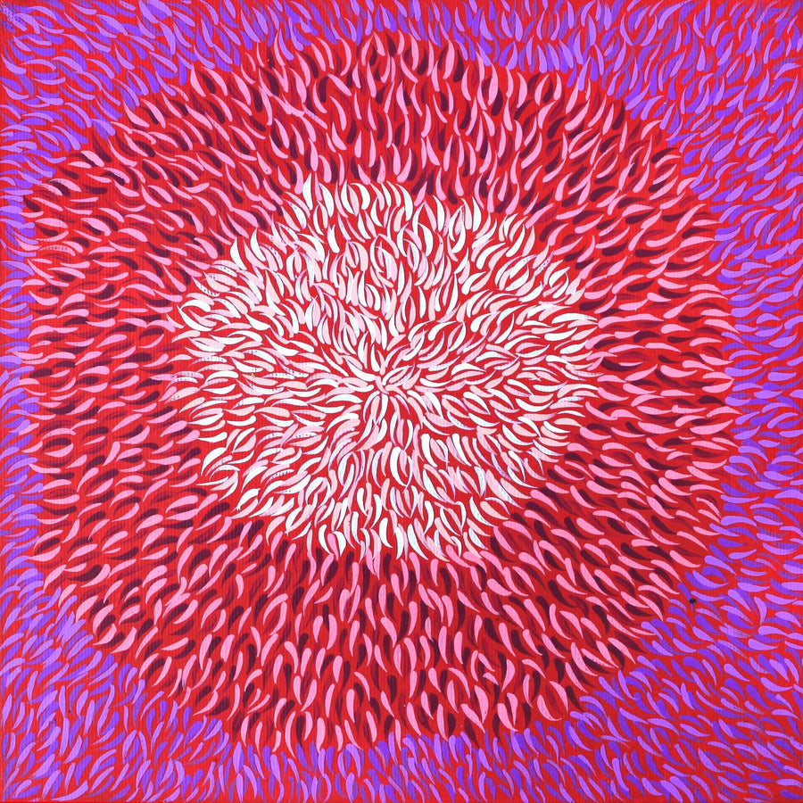 Aboriginal Artwork by Bianca Nampijinpa Turner, Simpson Desert Flowers, 30x30cm