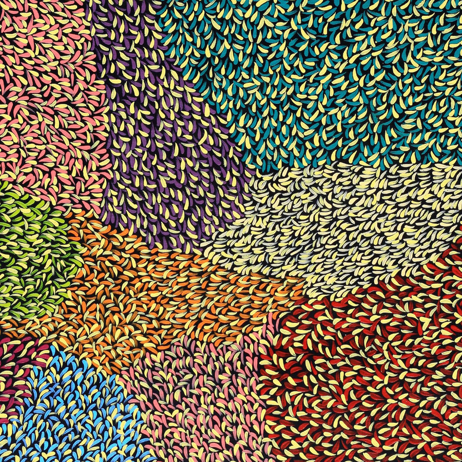 Aboriginal Artwork by Bianca Nampijinpa Turner, Simpson Desert Flowers, 91x76cm