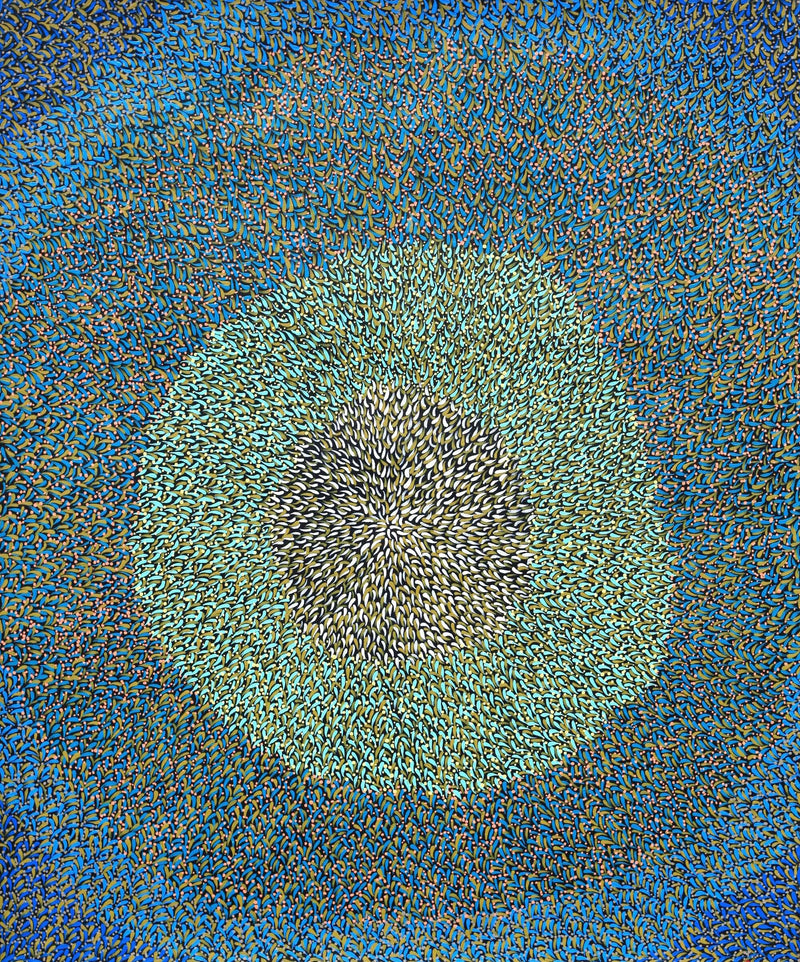 Aboriginal Artwork by Bianca Nampijinpa Turner, Simpson Desert Flowers, 91x76cm