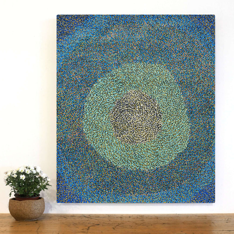 Aboriginal Artwork by Bianca Nampijinpa Turner, Simpson Desert Flowers, 91x76cm