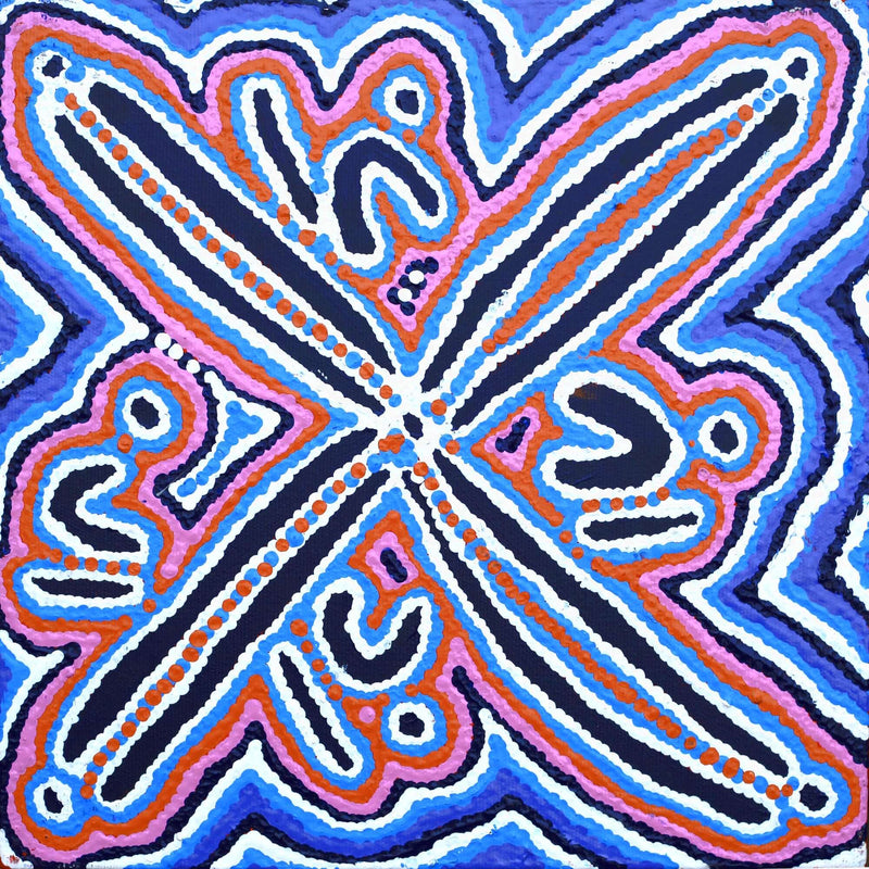 Aboriginal Artwork by Biddy Nungarrayi Long, Ngatijirri Jukurrpa (Budgerigar Dreaming), 30x30cm