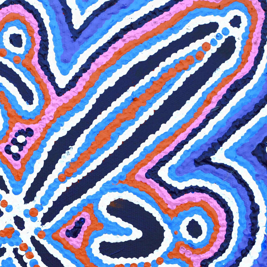 Aboriginal Artwork by Biddy Nungarrayi Long, Ngatijirri Jukurrpa (Budgerigar Dreaming), 30x30cm