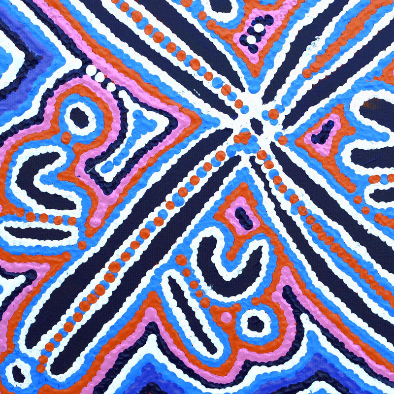 Aboriginal Artwork by Biddy Nungarrayi Long, Ngatijirri Jukurrpa (Budgerigar Dreaming), 30x30cm