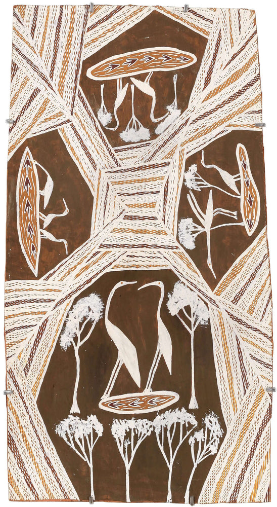 Aboriginal Artwork by Binygurr Wirrpanda Ivan, Dhuruputjpi, 72x38cm Bark