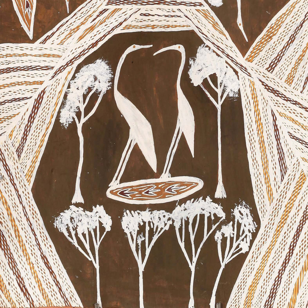 Aboriginal Artwork by Binygurr Wirrpanda Ivan, Dhuruputjpi, 72x38cm Bark