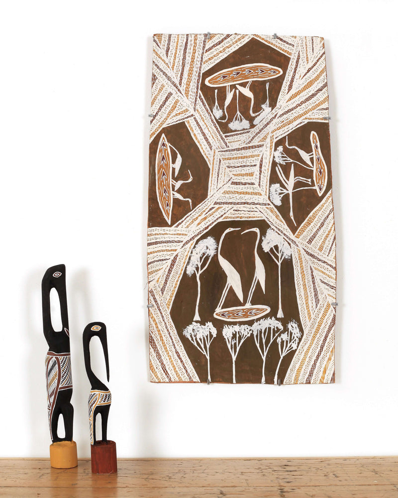 Aboriginal Artwork by Binygurr Wirrpanda Ivan, Dhuruputjpi, 72x38cm Bark