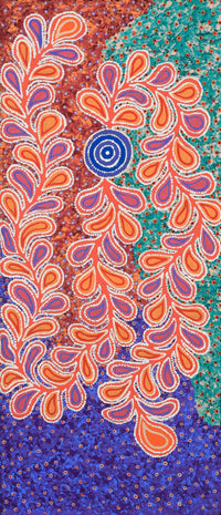 Aboriginal Artwork by Brenda Punytjina Armstrong, Kaliny-kalinypa / Ultukunpa Jukurrpa - Honey Grevillea Dreaming, 107x46cm
