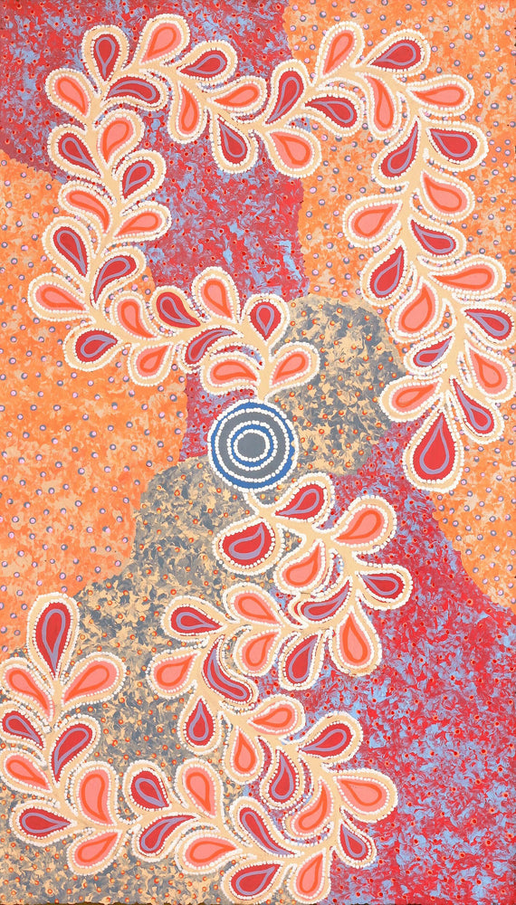Aboriginal Artwork by Brenda Punytjina Armstrong, Kaliny-kalinypa / Ultukunpa Jukurrpa - Honey Grevillea Dreaming, 107x61cm