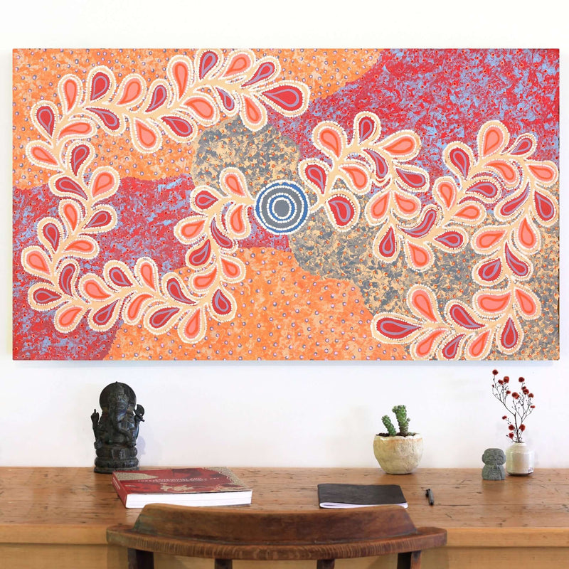 Aboriginal Artwork by Brenda Punytjina Armstrong, Kaliny-kalinypa / Ultukunpa Jukurrpa - Honey Grevillea Dreaming, 107x61cm