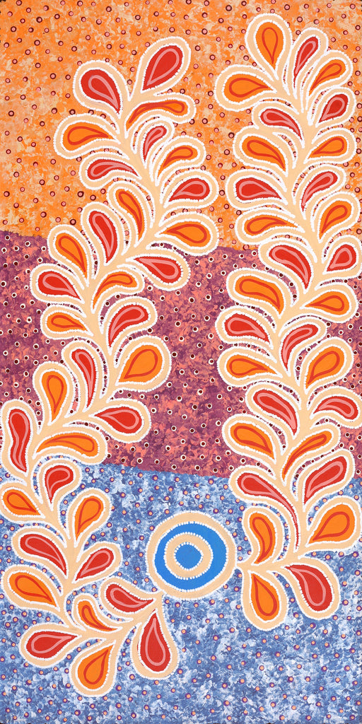 Aboriginal Artwork by Brenda Punytjina Armstrong, Kaliny-kalinypa / Ultukunpa Jukurrpa - Honey Grevillea Dreaming, 122x61cm