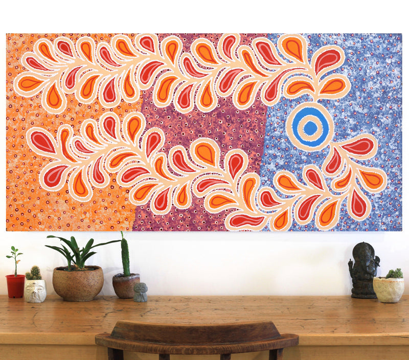 Aboriginal Artwork by Brenda Punytjina Armstrong, Kaliny-kalinypa / Ultukunpa Jukurrpa - Honey Grevillea Dreaming, 122x61cm