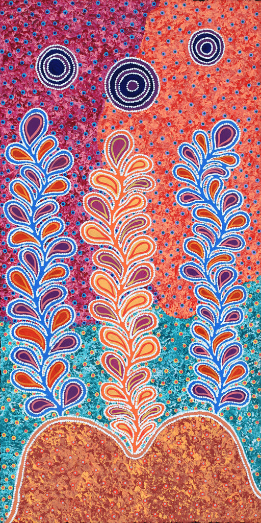 Aboriginal Artwork by Brenda Punytjina Armstrong, Kaliny-kalinypa / Ultukunpa Jukurrpa - Honey Grevillea Dreaming, 122x61cm