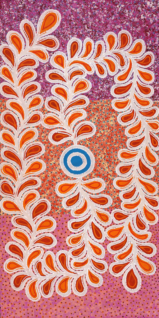 Aboriginal Artwork by Brenda Punytjina Armstrong, Kaliny-kalinypa / Ultukunpa Jukurrpa - Honey Grevillea Dreaming, 122x61cm
