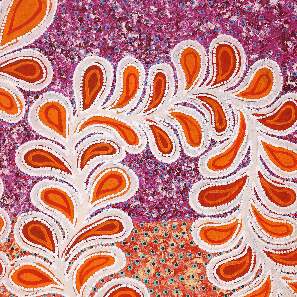 Aboriginal Artwork by Brenda Punytjina Armstrong, Kaliny-kalinypa / Ultukunpa Jukurrpa - Honey Grevillea Dreaming, 122x61cm