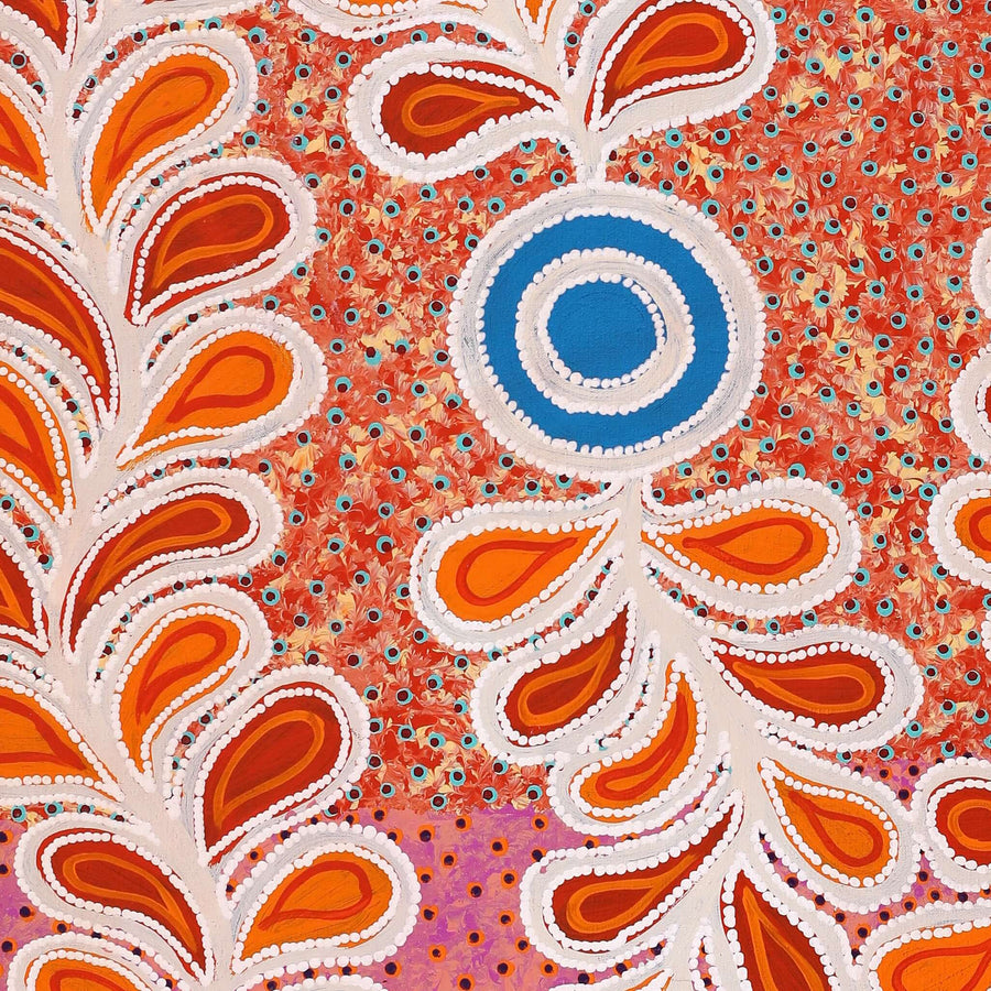 Aboriginal Artwork by Brenda Punytjina Armstrong, Kaliny-kalinypa / Ultukunpa Jukurrpa - Honey Grevillea Dreaming, 122x61cm