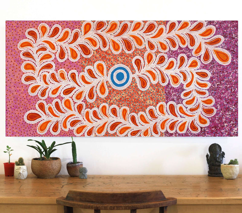 Aboriginal Artwork by Brenda Punytjina Armstrong, Kaliny-kalinypa / Ultukunpa Jukurrpa - Honey Grevillea Dreaming, 122x61cm