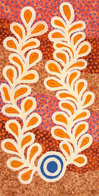 Aboriginal Artwork by Brenda Punytjina Armstrong, Kaliny-kalinypa / Ultukunpa Jukurrpa - Honey Grevillea Dreaming, 91x46cm