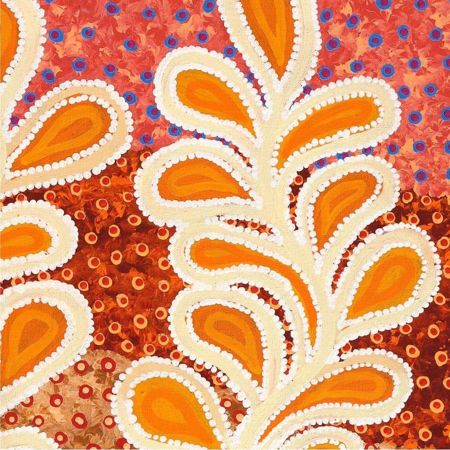 Aboriginal Artwork by Brenda Punytjina Armstrong, Kaliny-kalinypa / Ultukunpa Jukurrpa - Honey Grevillea Dreaming, 91x46cm