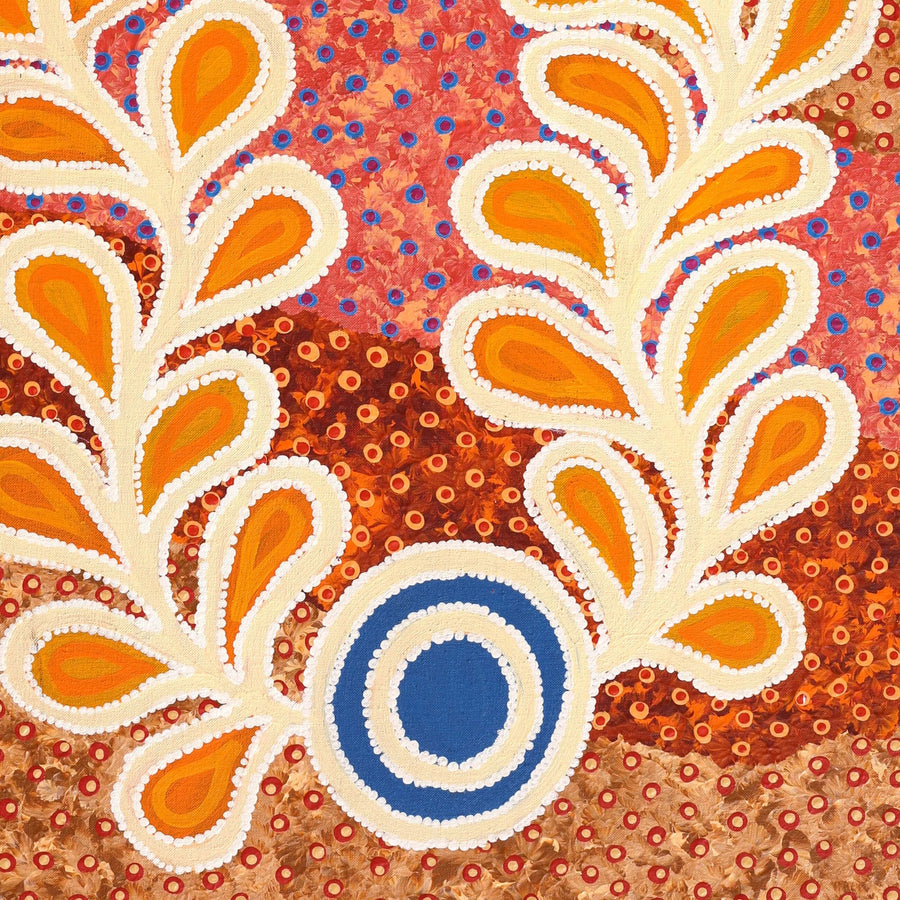 Aboriginal Artwork by Brenda Punytjina Armstrong, Kaliny-kalinypa / Ultukunpa Jukurrpa - Honey Grevillea Dreaming, 91x46cm