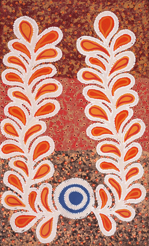 Aboriginal Artwork by Brenda Punytjina Armstrong, Kaliny-kalinypa / Ultukunpa Jukurrpa - Honey Grevillea Dreaming, 76x46cm